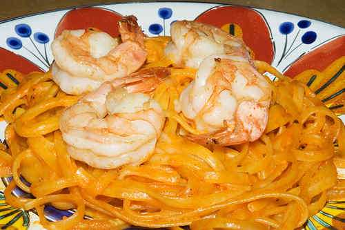 Photo of Shrimp on Pasta with Creamed Bell Pepper Tequila Sauce