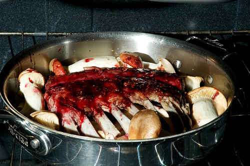 Photo of Rack of Lamb with Pomegranate Glaze in Oven